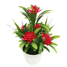 Artificial Lotus Flowers with Leaves in Pot | 18 cm Home & Office Decor
