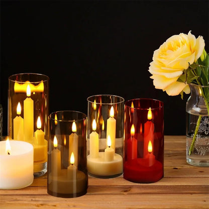 LED Candle with Triple Wicks | Glass-Enclosed Flickering Flame Effect | Battery-Powered, Flameless Candle | Safe and Authentic | Warm White Light