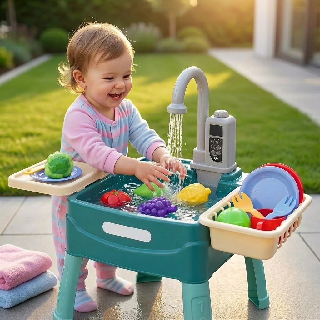 Children's Play Kitchen with Magical Faucet and Water Feature