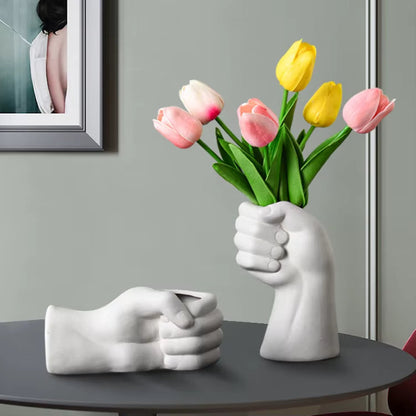 Ceramic Flower Vase with Artistic Hand Gesture Design