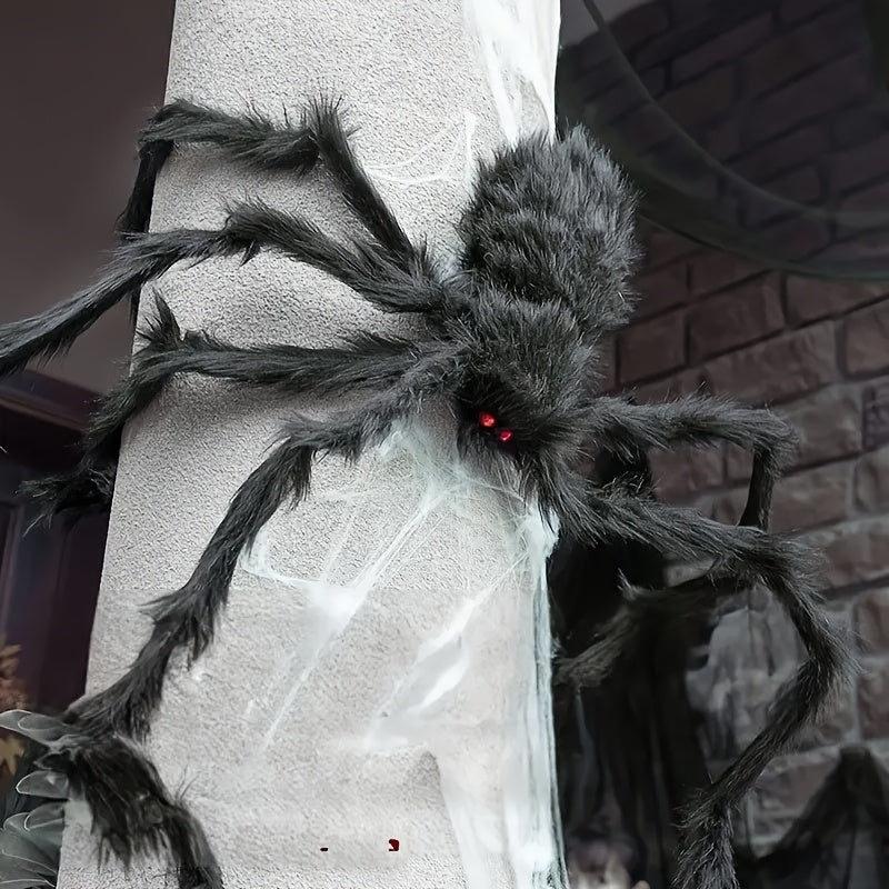 Halloween Decoration Set – 2 Giant 50cm Spiders with Stretchy Web