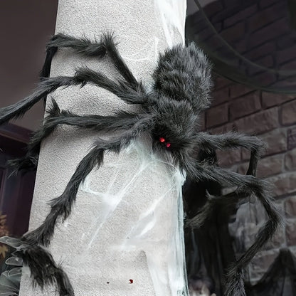 Halloween Decoration Set – 2 Giant 50cm Spiders with Stretchy Web