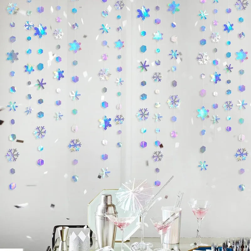 Holographic Snowflake Garland - 4m Iridescent Winter Decoration for Christmas, Weddings & Parties