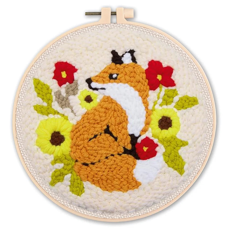 Animal-Themed Punch Needle Kit | DIY Starter Set with Yarn & Hoop | Beginner Embroidery Set
