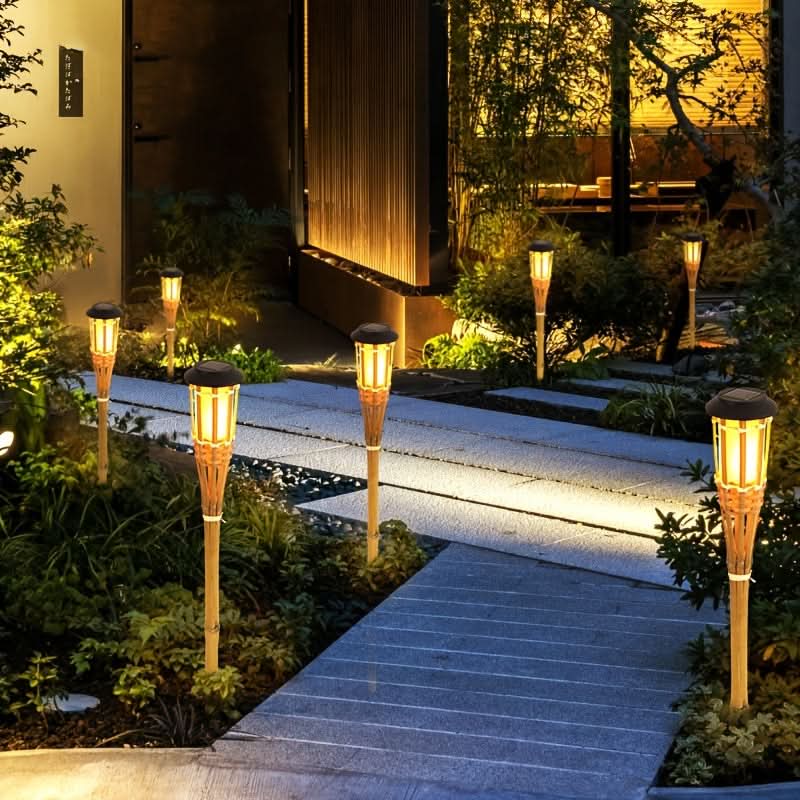 Outdoor Solar Lawn Light – Bamboo Torch Style