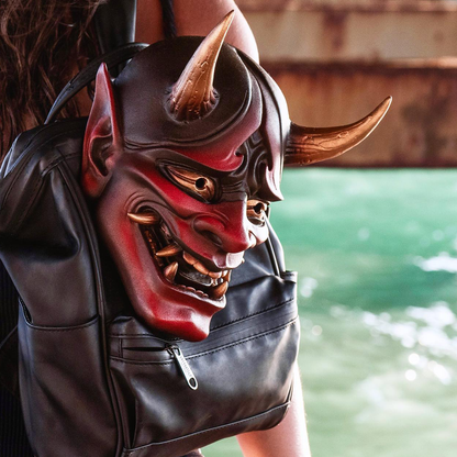 Crimson Oni Spirit Mask – Artisan Crafted Japanese Demon Decor