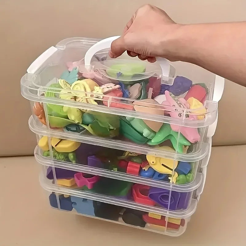 Extra Large Storage Container with Lid | Clear Plastic | 4-Tier Stackable Toy Organizer