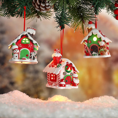 Handmade LED Gingerbread House Ornament – Illuminated Christmas Decor with Santa, Snowman, and Candy Canes