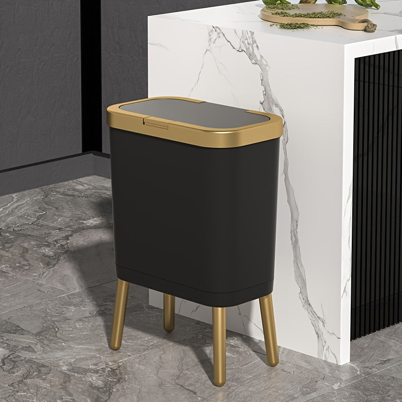 Slim Bathroom Waste Bin with Odor-Sealing Lid – 15L Trash Can