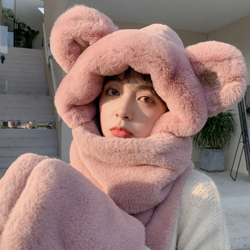 3-in-1 Winter Hat with Plush Bear Ears, Scarf & Gloves | Warm, Cozy & Stylish