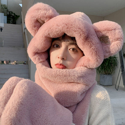 3-in-1 Winter Hat with Plush Bear Ears, Scarf & Gloves | Warm, Cozy & Stylish