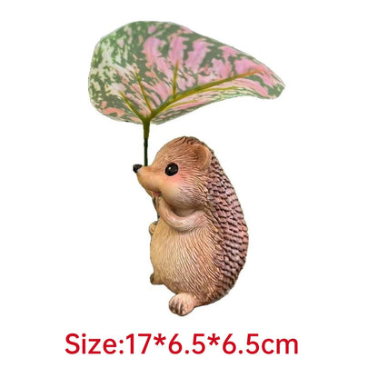 Hand-Painted Hedgehog Garden Decor - Weather-Resistant with Leaf Umbrella