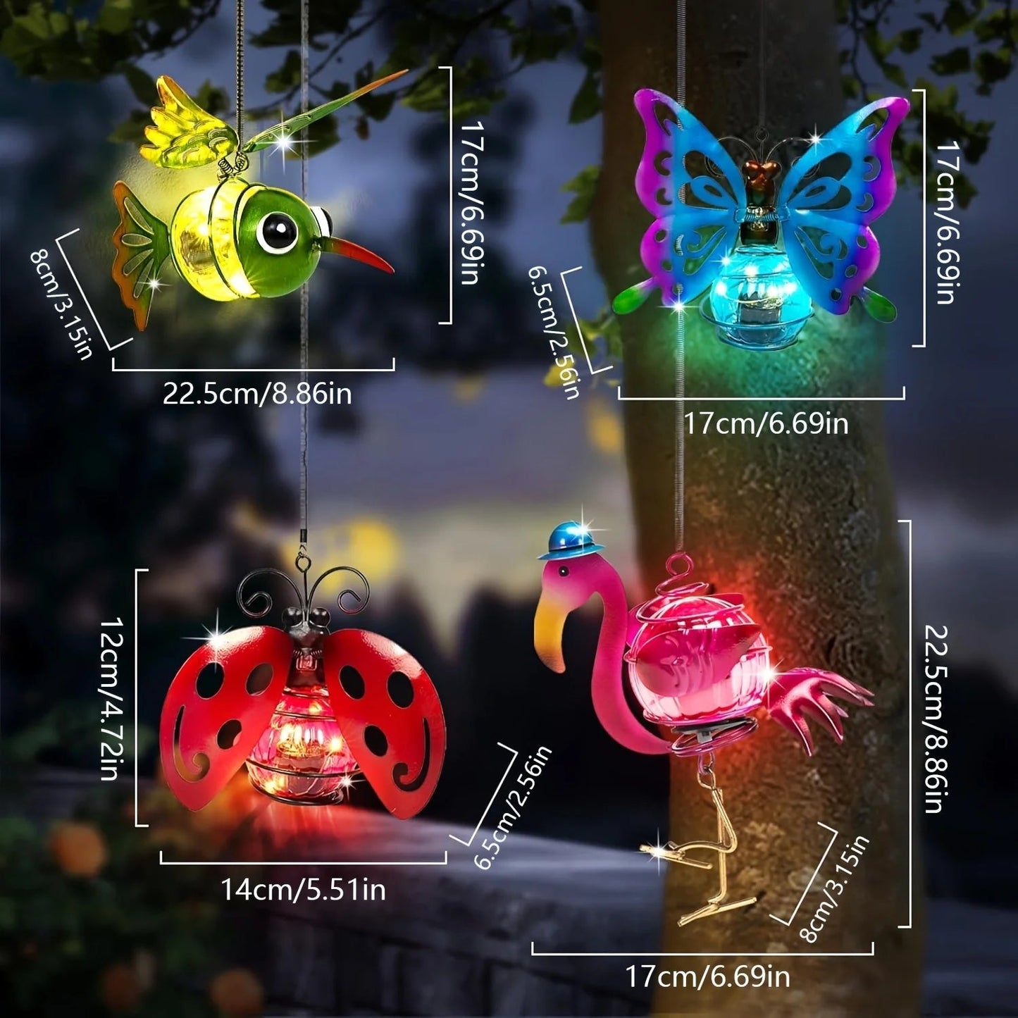 Solar-Powered Hanging Lights for Garden | Vibrant LED Outdoor Decor | Butterfly, Bird & Flamingo Designs