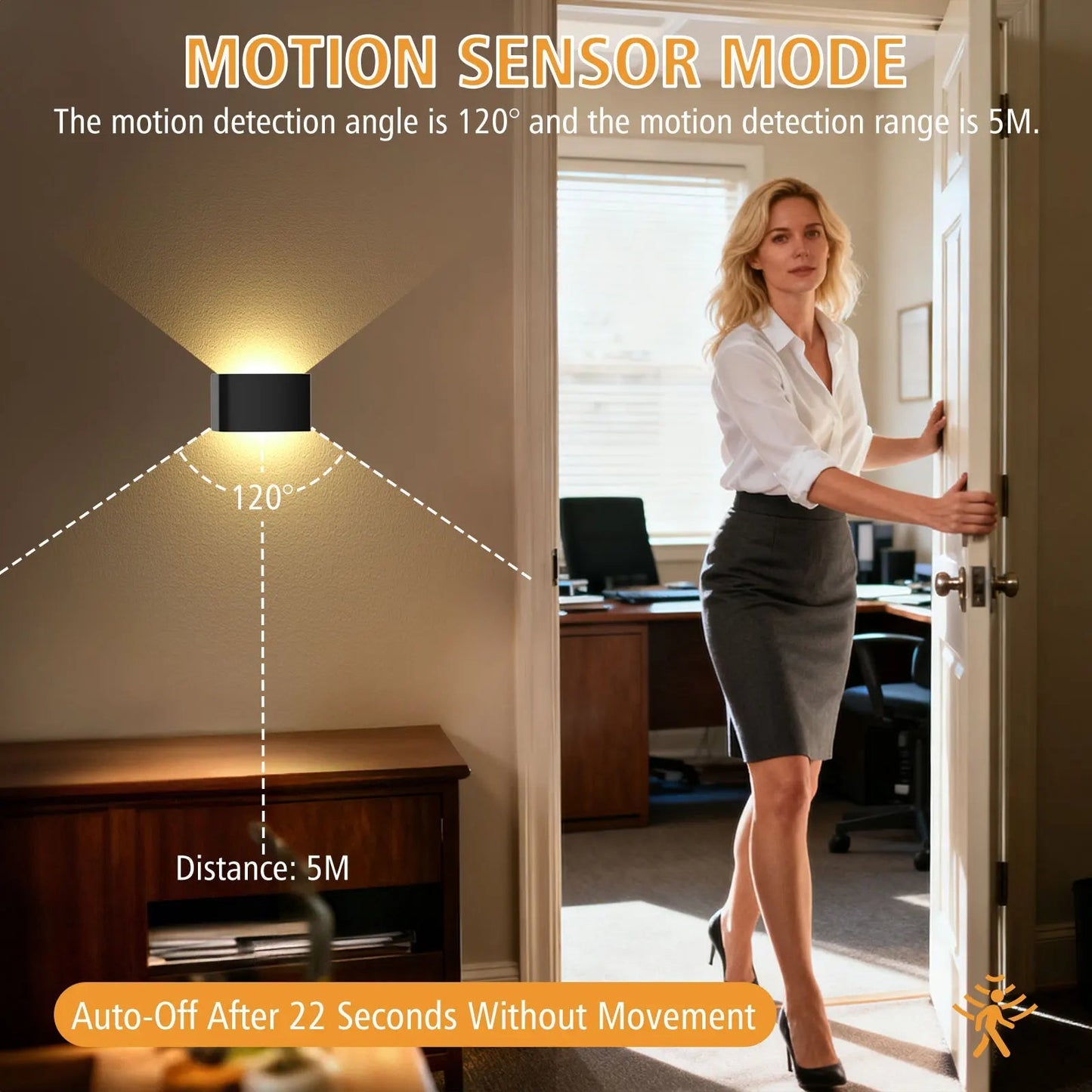 Wireless LED Wall Light with Up and Down Lighting | Motion Sensor | Warm White 3000K