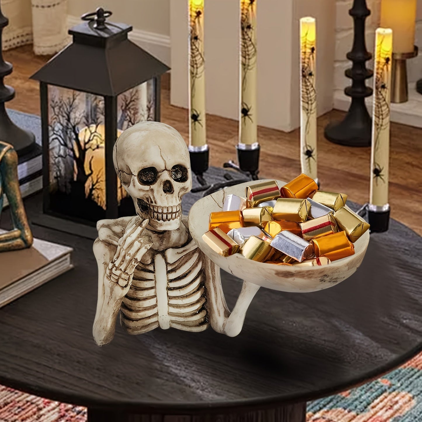 Skull-Shaped Resin Bowl for Halloween Treats and Gothic Decor