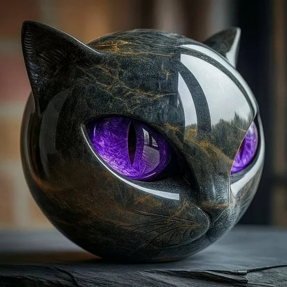 Black Cat Head Sculpture with Hypnotic Eyes – NoirCat Design