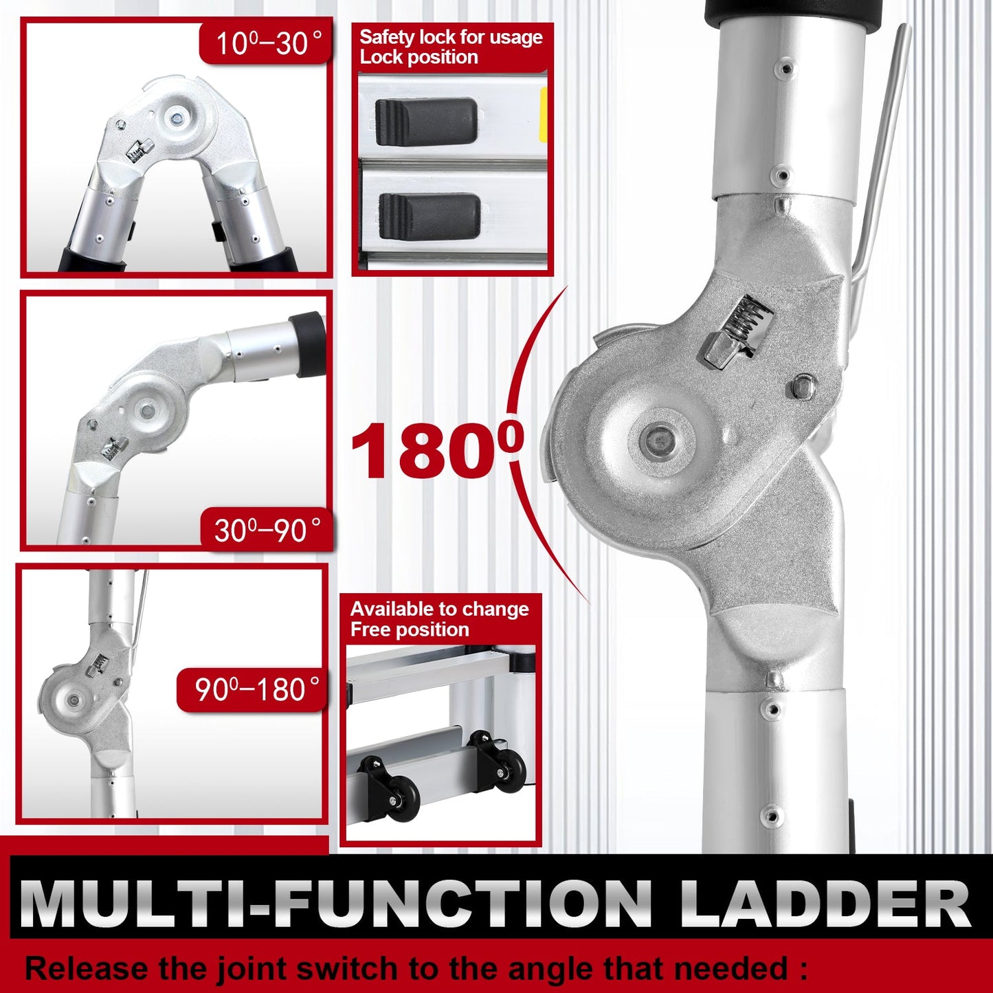 Folding Telescopic Ladder 5M with Wheels and Triangle Stabilizer