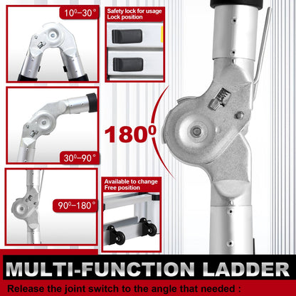 Folding Telescopic Ladder 5M with Wheels and Triangle Stabilizer