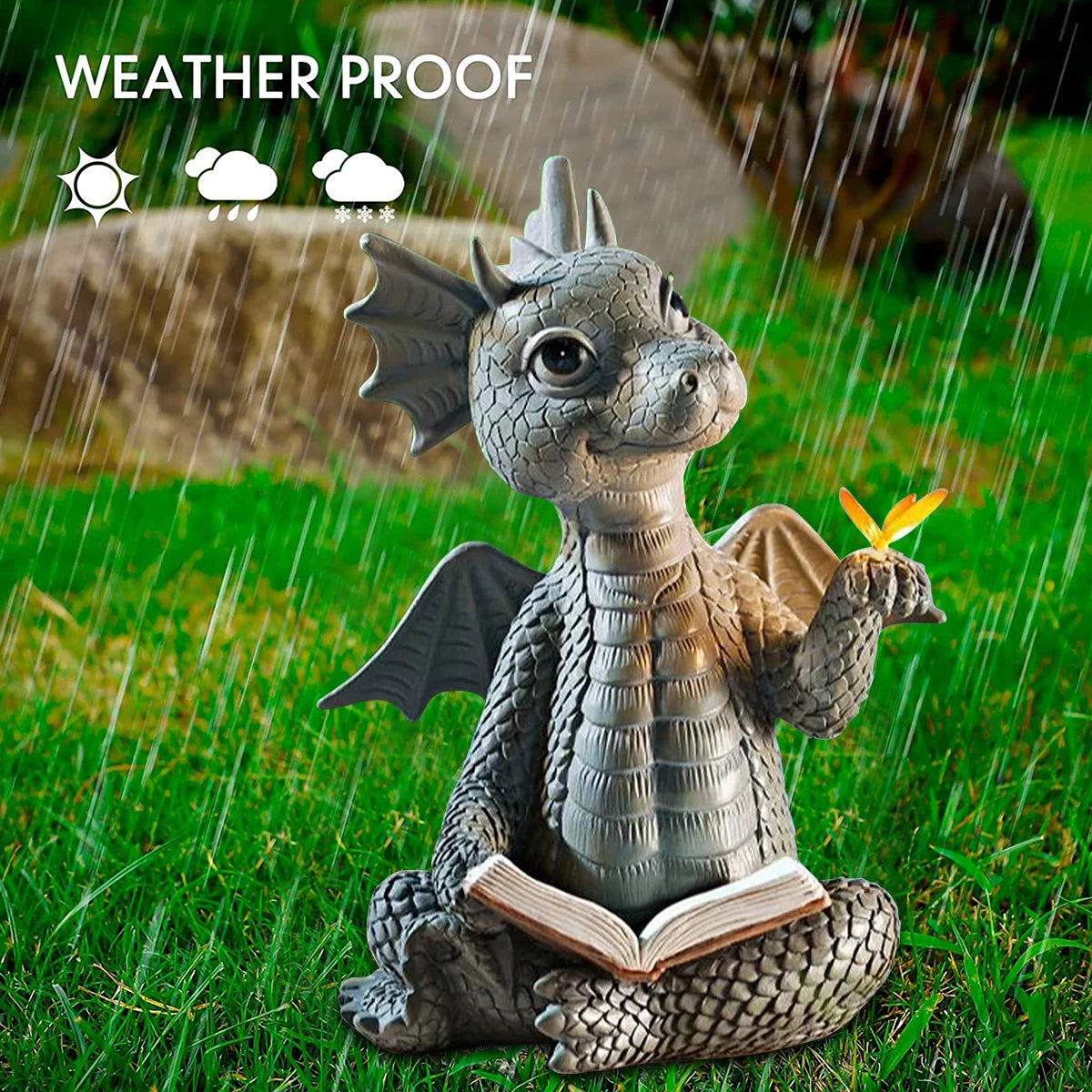 Charming Reading Dragon Garden Statue | Resin Figure for Home & Outdoor Decor