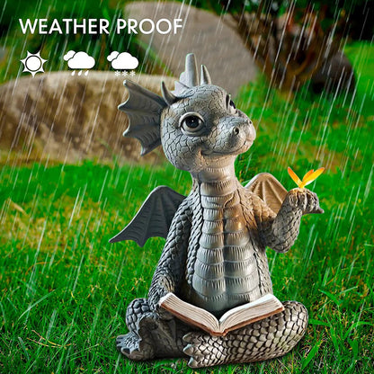 Charming Reading Dragon Garden Statue | Resin Figure for Home & Outdoor Decor