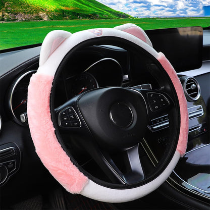 Fluffy Steering Wheel Cover with Cat Ears - Stay Warm and Stylish