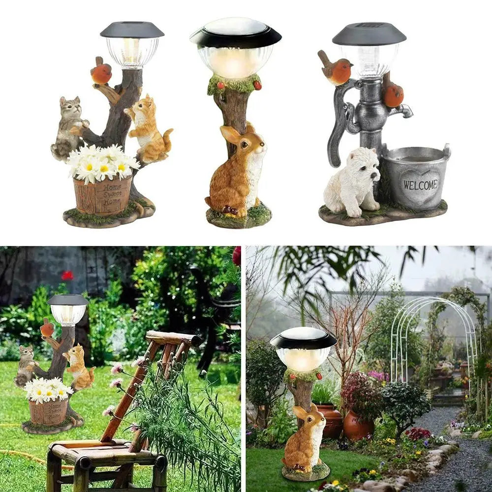 Solar Garden Statue for Pets - Dog/Cat/Rabbit | LED Lawn Light | 13 cm