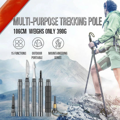 Aluminum Trekking Pole with Survival Tools | Adjustable Up to 106 cm | Shock-Absorbing Tip | Includes Camouflage Carry Bag
