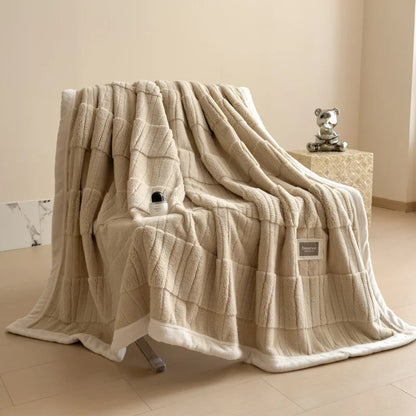 Reversible Velvet Comfort Blanket | Jacquard Coral Fleece Winter Throw | Soft, Warm & Luxurious for Sofa and Bed