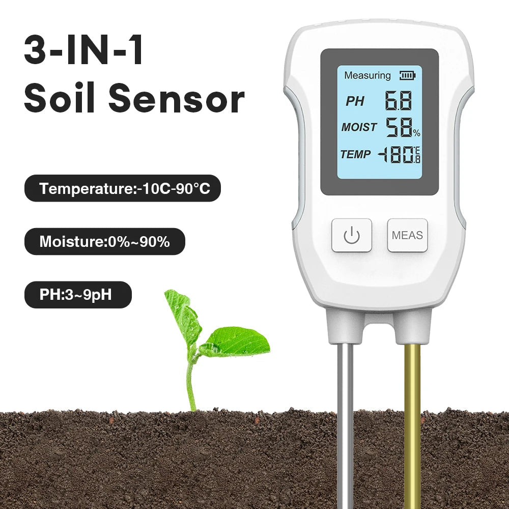 3-in-1 Soil Tester with Digital Display | pH, Moisture & Temperature Sensor | 25.3 cm Probe