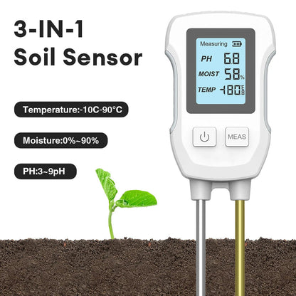 3-in-1 Soil Tester with Digital Display | pH, Moisture & Temperature Sensor | 25.3 cm Probe