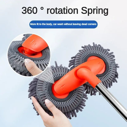 Car Wash Mop with Double Head Brush and 360° Rotation | Adjustable Aluminum Telescopic Handle 45–105 cm