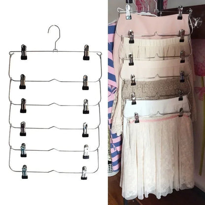 Stainless Steel Pants Hanger with 6 Levels | Multi-Layer Skirt & Pant Organizer | Space-Saving Design with 12 Clips