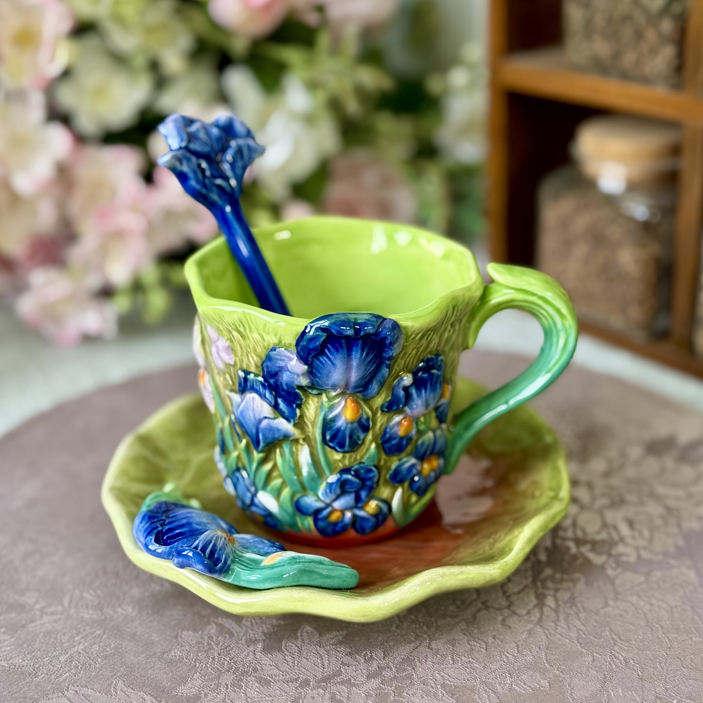 Ceramic Cup and Saucer Set – Hand-painted 3D Van Gogh Inspired Art