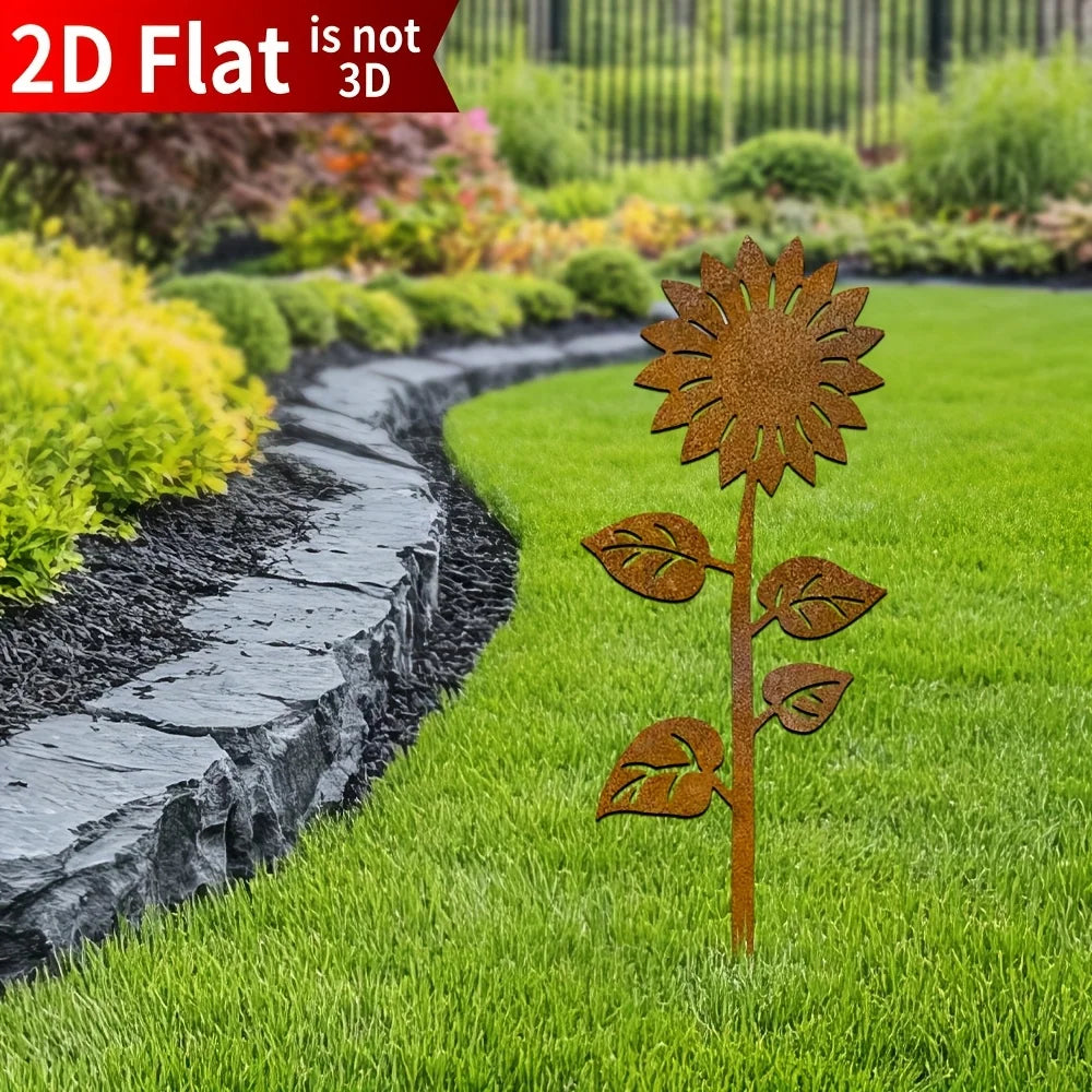 Garden Stake Sunflower | Metal | Rustic Design | 3D Flower for Outdoor Décor