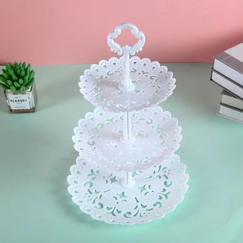 Three-Tier Fruit and Dessert Stand | Stylish Plastic Tray | 23×23×39 cm
