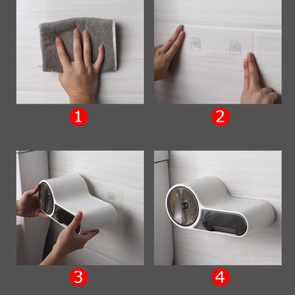Self-Adhesive Waterproof Toilet Paper Holder with Extra Storage