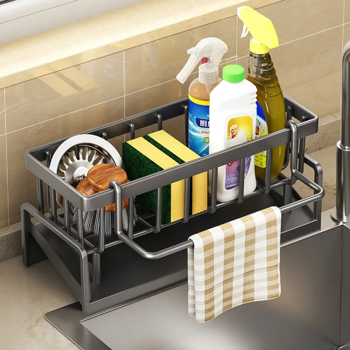Faucet-Mounted Sponge Holder - Stainless Steel Sink Rack