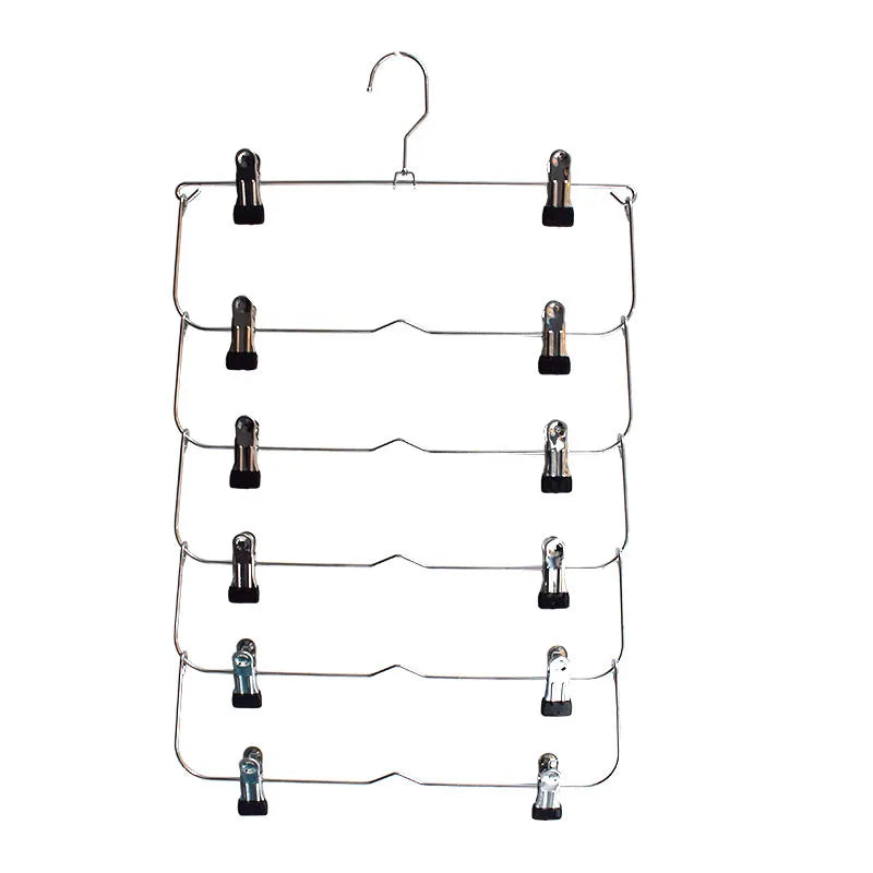 Stainless Steel Pants Hanger with 6 Levels | Multi-Layer Skirt & Pant Organizer | Space-Saving Design with 12 Clips
