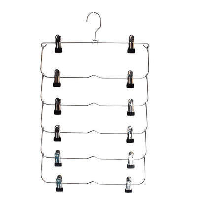 Stainless Steel Pants Hanger with 6 Levels | Multi-Layer Skirt & Pant Organizer | Space-Saving Design with 12 Clips