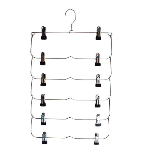 Stainless Steel Pants Hanger with 6 Levels | Multi-Layer Skirt & Pant Organizer | Space-Saving Design with 12 Clips