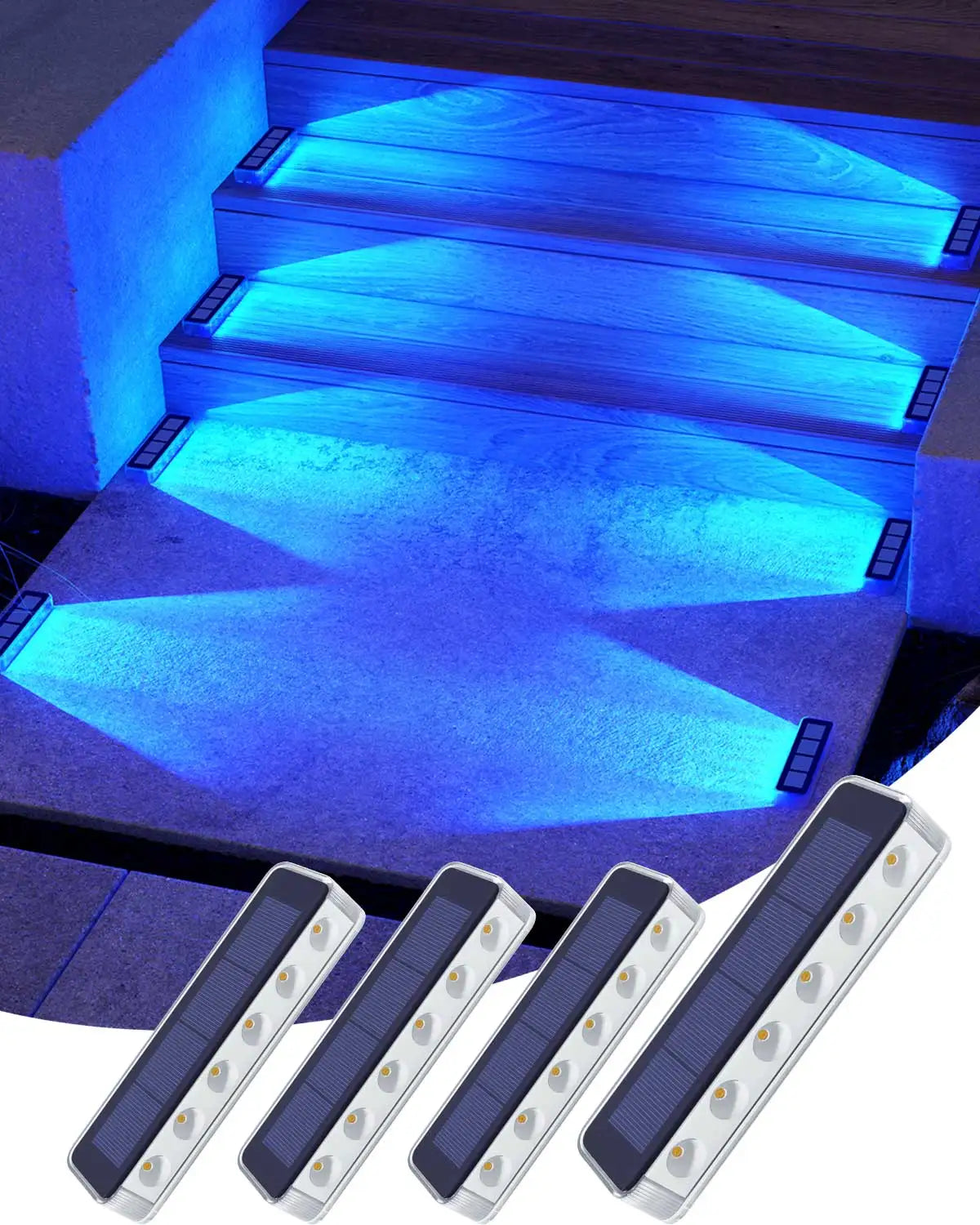 Solar Step Lights Set of 4 | 6 LED | Waterproof IP68 | Warm White or Blue