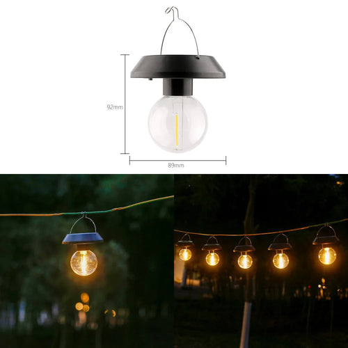 Small Solar-Powered Hanging Light with Tungsten Bulb – Waterproof LED for Balcony & Garden Decor