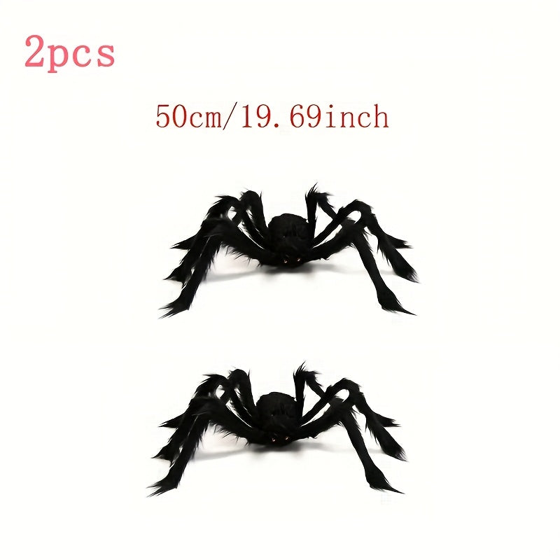 Halloween Decoration Set – 2 Giant 50cm Spiders with Stretchy Web