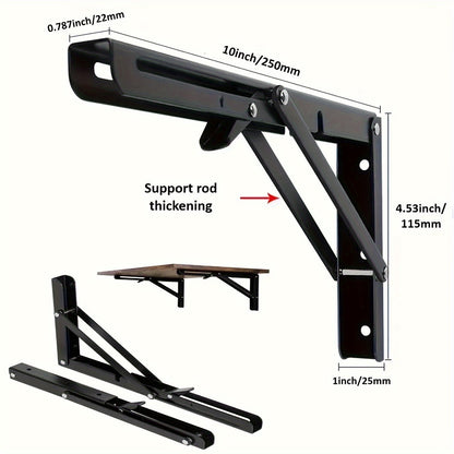 2-Piece Heavy-Duty Steel Folding Shelf Brackets – Adjustable Wall-Mounted L-Shaped Table Hinge with Screws