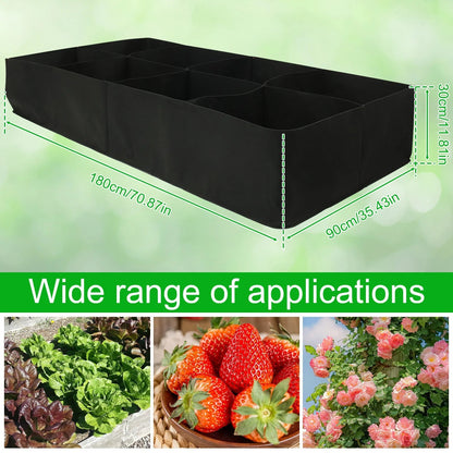 Raised Garden Bag with 8 Compartments | Black Felt Material | 180x90x30 cm