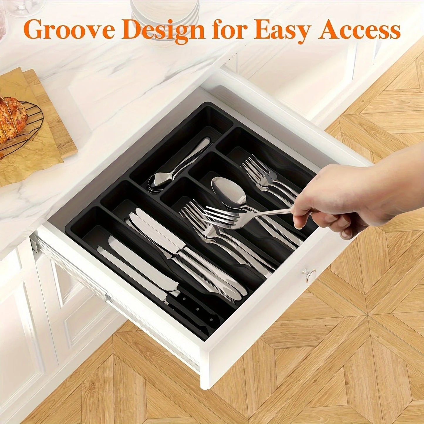 Cutlery Organizer with Lid | 6 Compartments | PP Plastic | 32x30x5.4 cm