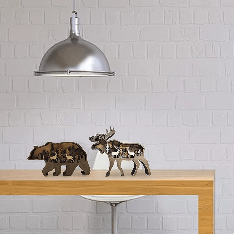 Hand-Carved Wooden Forest Animal Decoration | Natural Elegance & Rustic Charm for Home