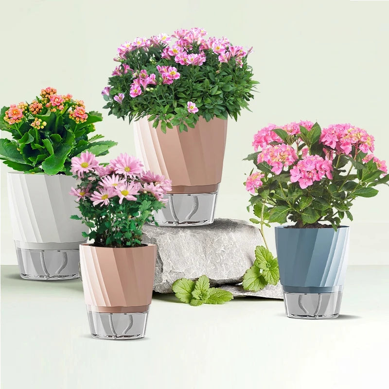 Hydroponic Plant Pot with Double Container and Self-Watering System