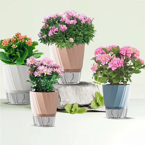 Hydroponic Plant Pot with Double Container and Self-Watering System
