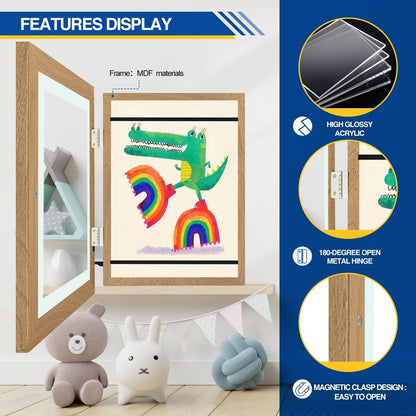 Creative Kids Art Display Frame | Flip-Open Design, Holds 150 Pieces | A4 Size Compatible | MDF & Tempered Glass